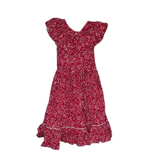 HANDMADE Red White Bandanna Fabric Dress Retro Sleeveless Button Back Closure - Picture 3 of 7